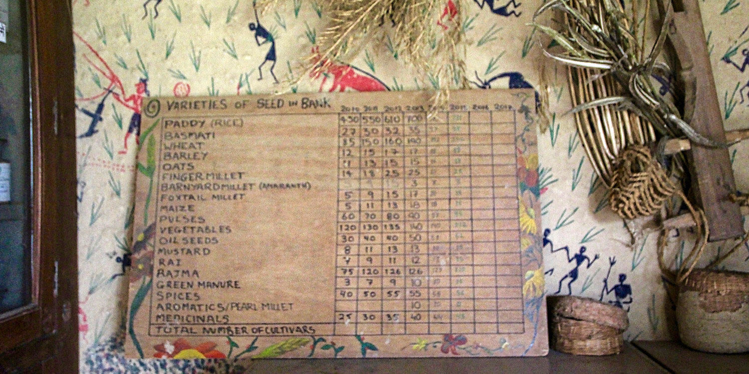 Seed bank list at Navdanya Biodiversity Farm.