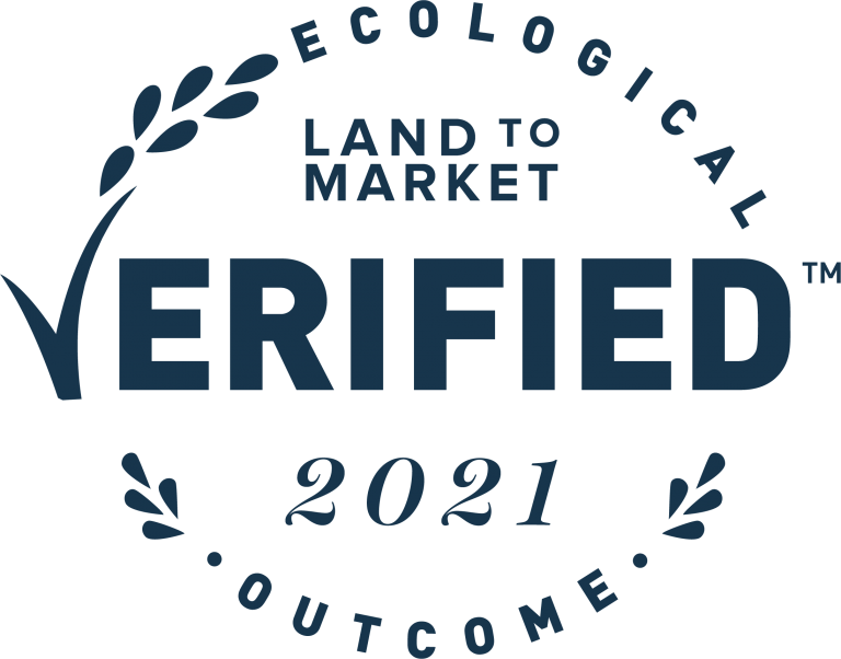 land to market ecological outcome verified seal in blue for 2021