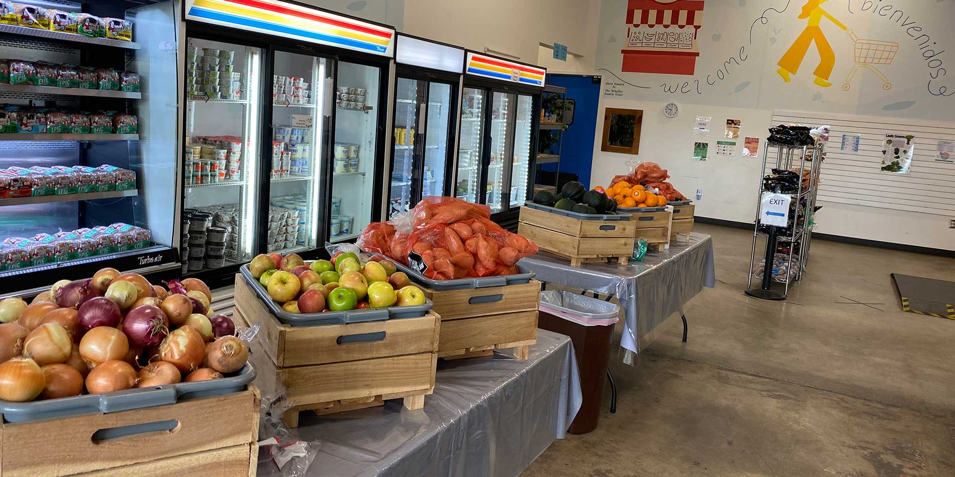 a fully stocked food pantry with fresh produce