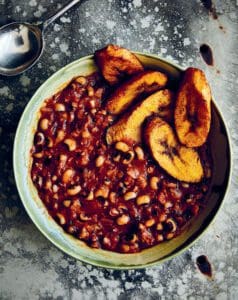 bowl of beans with plantain