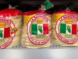 corn tortillas on grocery shelf