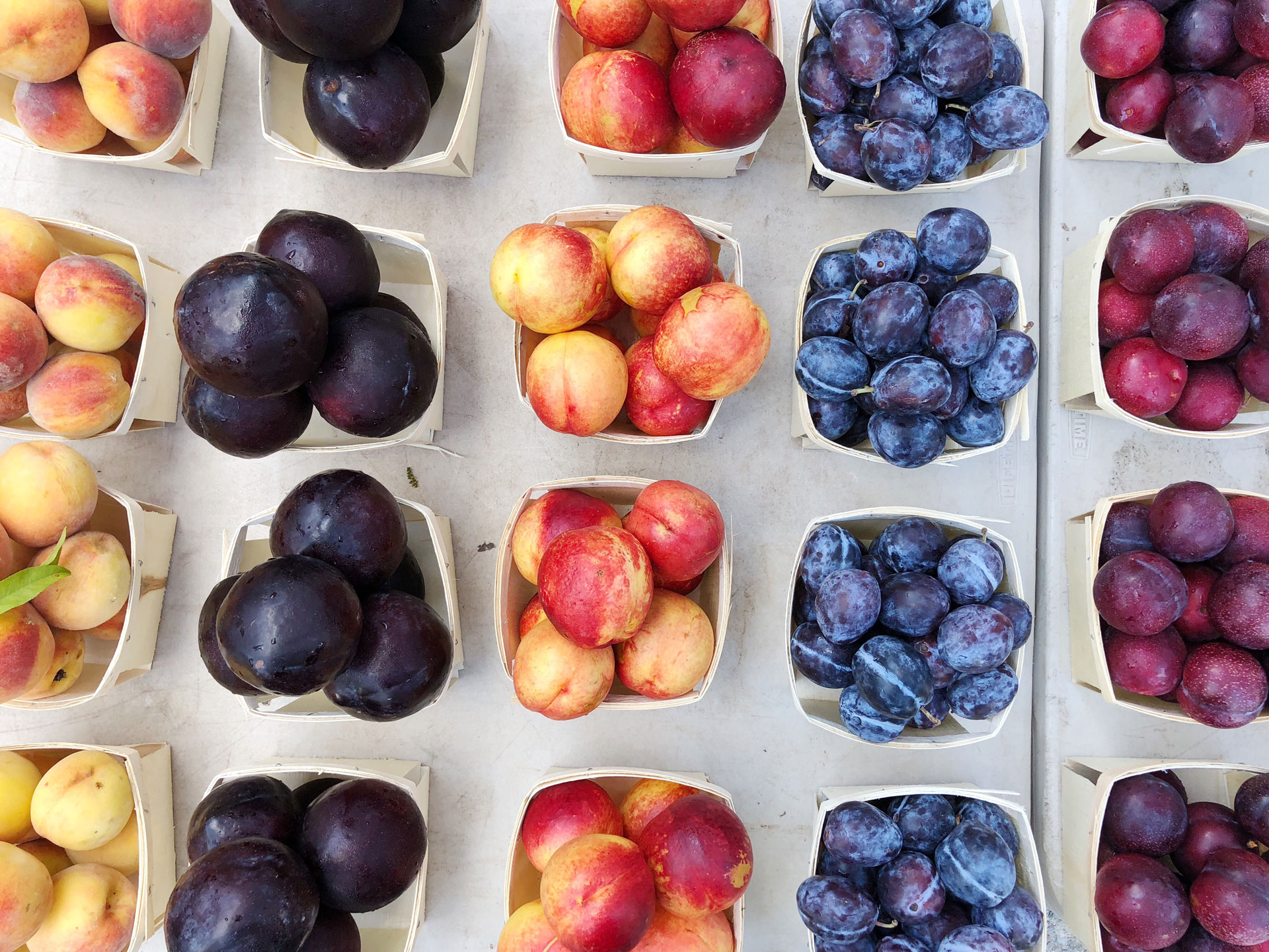 Baskets of fruit at farmers market
